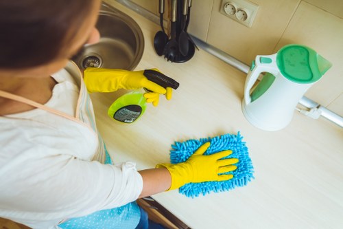 Local office cleaning service preparing a modern Ruislip office for business